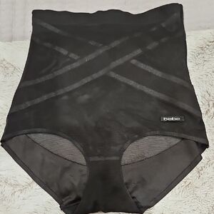 bebe Black High-Waist Shaper Briefs with Subtle Sheer Panels